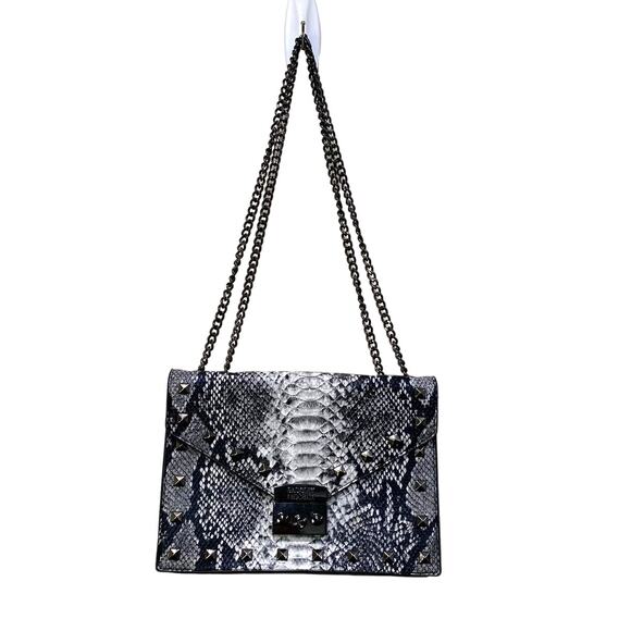 Gray Vegan Leather Snake Print Badgley Mischa Small Shoulder Purse Chain Rivet - Picture 1 of 14